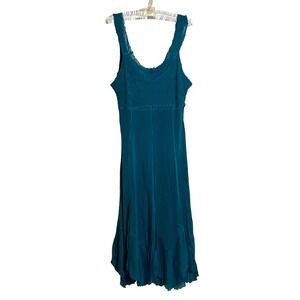 Komarov Textured Tank Dress Size XL Emerald Green Scoop Neck Handkerchief Hem